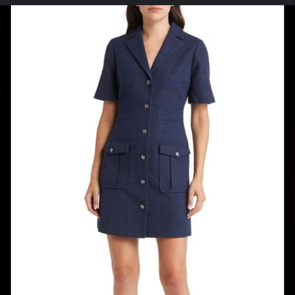 Ted Baker Dark Blue Button-Front tweed dress